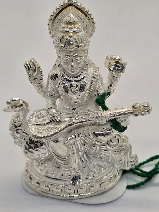 Divine 925 Sterling Silver Saraswati Idol – Handcrafted Goddess of Knowledge and Art