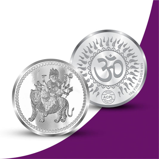 Pure Silver Collectible Coin, 99.9% Fine Silver, Limited Edition Maa Durga Silver Coin, Intricate Design, Gift-Ready Presentation.