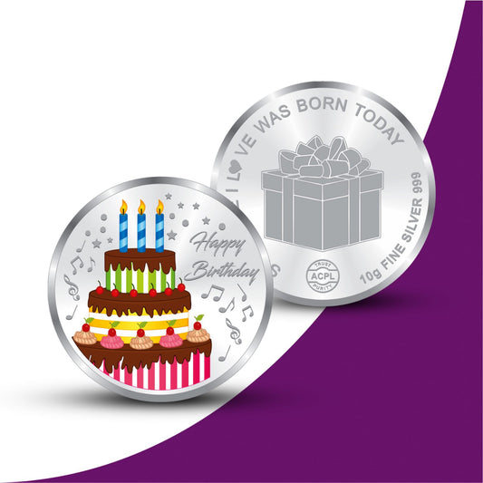 999 Silver Color Printed Happy Birthday Coin