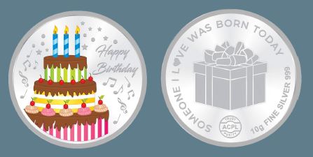 999 Silver Color Printed Happy Birthday Coin