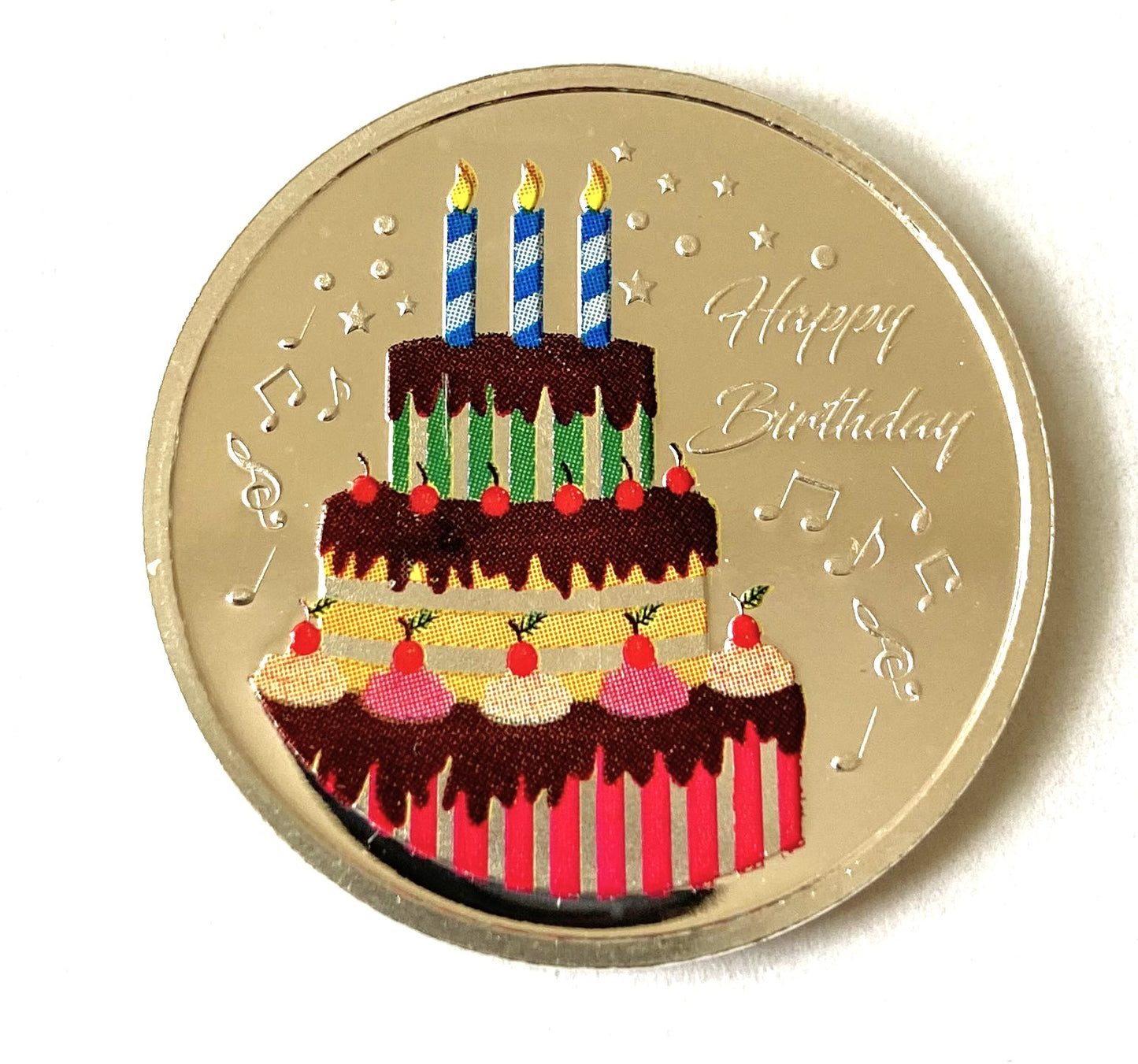 999 Silver Color Printed Happy Birthday Coin