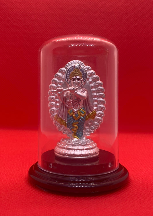 Pure 999 Silver Krishna Idol with Protective Display Dome