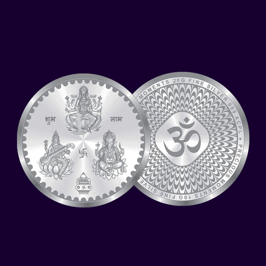 99.9% Fine Silver, Limited Edition Laxmi Ji Ganesh Ji and Saraswati Ji Silver Coin, Intricate Design, Gift-Ready Presentation