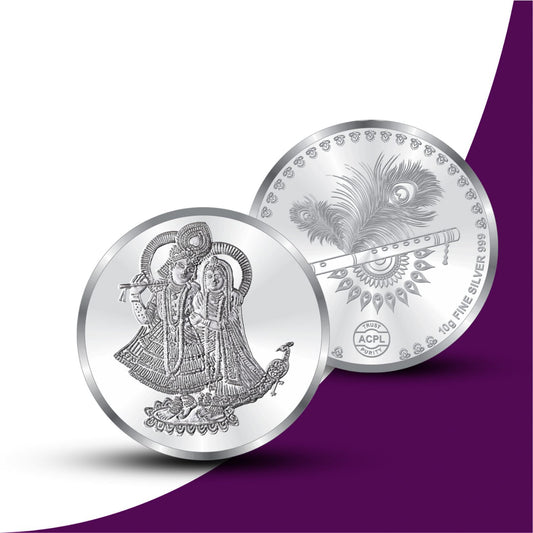 999 Pure silver Radha Krishna silver coin